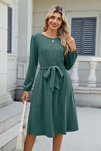Image of Newshows Womens Long Sleeve Casual Dresses 2025 Business Work Teacher Fall Church Belted A Line Flowy Midi Dress