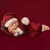 [VNGOLERRY] サンタコスチューム 新生児用 ベビー用 着ぐるみ ニットロンパース＆帽子セット クリスマス フォトプロップ 記念撮影 出産祝い 新生児撮影 ニューボーンフォト 寝相アート