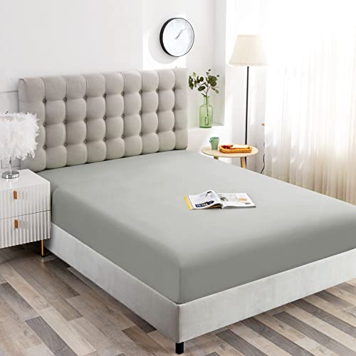 Image of Ghooss Full Size Fitted Sheet,Hotel Quality Bedding Fitted Sheet Deep Pocket up to 14 Inch,Wrinkle and Fade Resistant,1 Piece,Light Gray