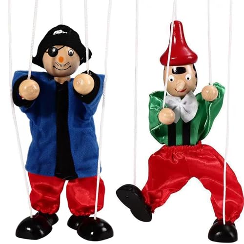 Marionette Puppets, 2 Pcs Funny Wooden Marionette Pull String Puppet, Creative Marionette Toys String Puppet Doll for Birthday Xmas Gifts