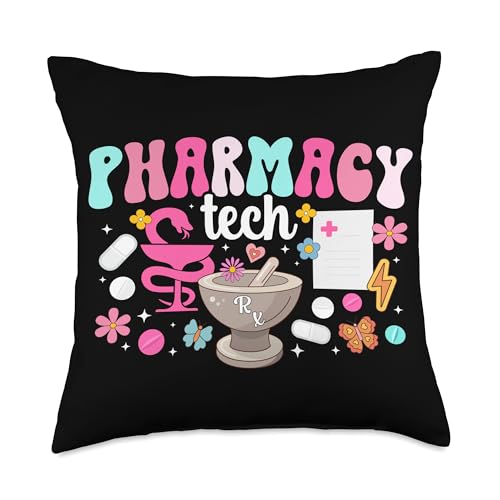 Pharmacy Tech Groovy Pharmacy Technician Day Pharm Tech Throw Pillow