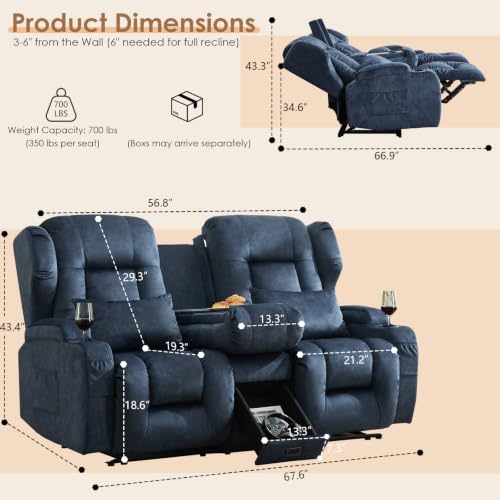 Image of SAMERY 67.6 inch RV Loveseat Recliner Sofa, Wall Hugger Reclining Loveseat