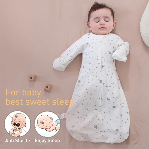 Image of Amrcbb 2 Pack Baby Swaddling Sacks with Arms Up & Sleeves, Mitten Cuffs, 2-Way Zipper, Sleep Sacks Blanket for Newborns Baby Transitional- Calms Startle Reflex, Newborns Baby Boys & Girls Sleep Bag