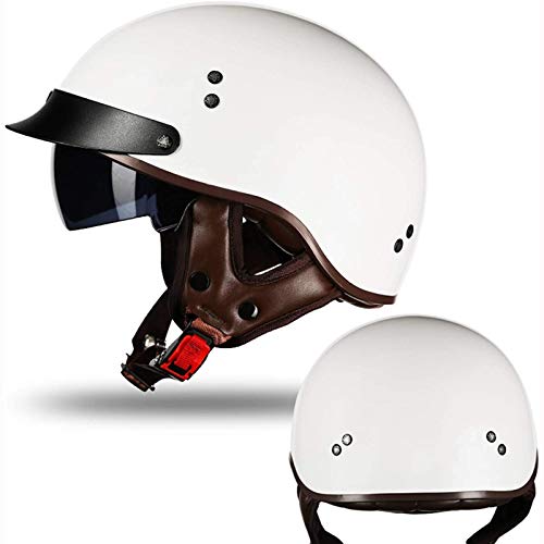 Casque Moto Jet Vintage,Vintage Casque Mobylette Bols avec Visière Casque pour Hommes Femmes Scooter Locomotive ECE Homologué Retro Casque de Moto B,M57~58cm