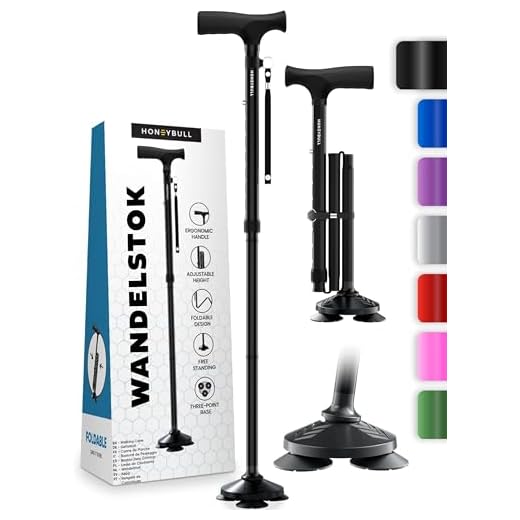 HONEYBULL Wandelstok voor Mannen & Vrouwen - Opvouwbaar, Verstelbaar, Inklapbaar, Vrijstaande Wandelstok, Draaibare Punt, Zwaar Uitgevoerd| Wandelstokken voor Senioren & Volwassenen [ZWART]
