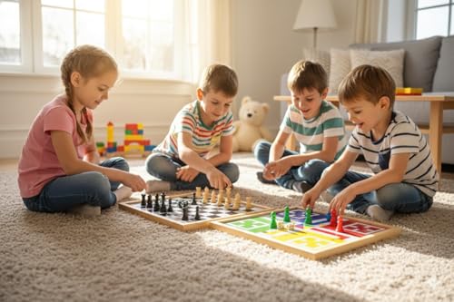 Image of 2-in-1 Ludo, Wooden Board Game| Ludo Game Set | Vibrant Multiplayer Game for Kids & Adults | Smooth & Durable Indoor Board Game Set Indoor Game (ludoandchess)