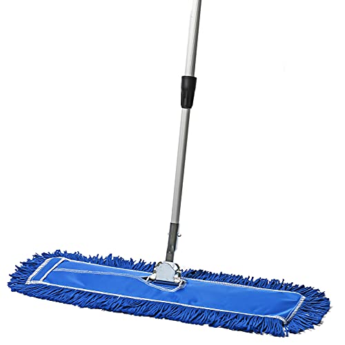 Image of 24 Inch Blue Commercial Dust Mop & Floor Sweeper with Extendable Handle - Mop for Hardwood, Tile, and Concrete Floor Cleaning