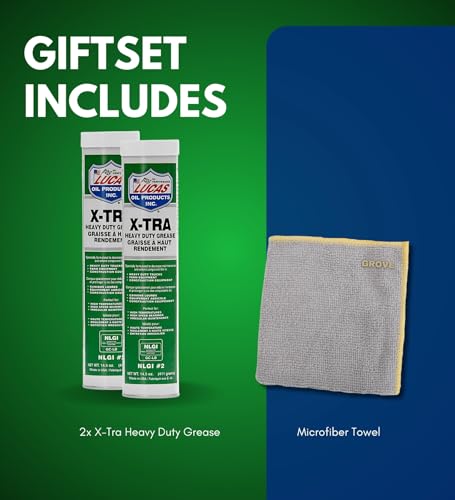 Image of Lucas Oil Products X-Tra Heavy Duty Grease 14.5 oz Bundle with Microfiber Cloth - Long-Lasting, Waterproof Grease for Automotive, Agricultural, and Industrial Use - Gift Set (3 Items)