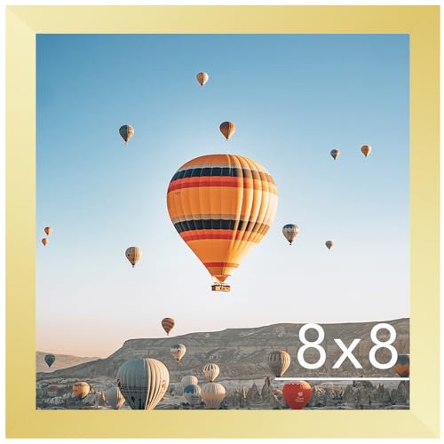 Image of JCJMY 8x8 Picture Frame Gold for Wall Hanging or Tabletop, Wall Mounting Horizontally or Vertically, 8 x 8 Square Wall Gallery Poster Photo Frame with Durable Shatter Resistant Plexiglass, Gold