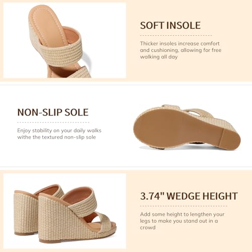 Image of mikarka Slip On Wedge Sandals for Women Open Toe Espadrilles Platform Slides Dressy High Heel Beach Summer Sandal Comfortable Wedges Shoe Mules