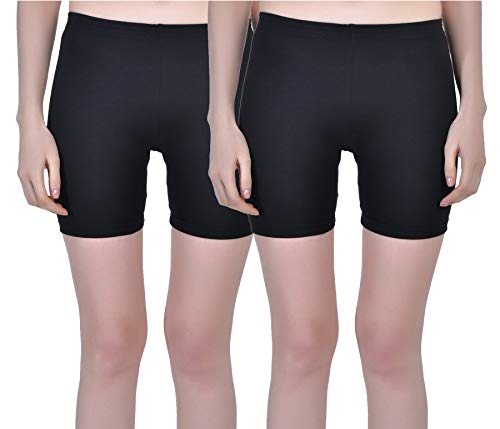 Image of Aimly Women Cotton Stretchable Cycling Gym Yoga Knee-Length Slip Shorts Pack of 2