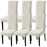 Fuloon 6 Pack Super Fit Stretch Removable Washable Short Dining Chair Protector Cover Seat Slipcover for Hotel,Dining Room,Ceremony,Banquet Wedding Party (Beige)