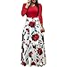 Vestido maxi para mujer de manga larga con estampado de flores, estilo informal, bohemio, elegante, para el tiempo libre, para la playa, fiestas, tallas grandes, vestido de baile B, rojo, XXXXXL