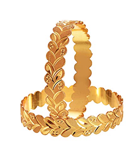Jewarhaat Kada Bangle Gold Plated Daily Use Design Handmade Meena Work Jewelry Indian Bangles For Women & Girls (2Pc Golden Leaf, 2.6) #TOP4