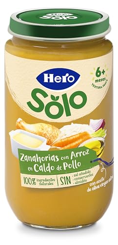 Hero Baby-Tarritos de Zanahorias con Arroz en Caldito de Pollo, Alimento Infantil para Bebés a Partir de los 6 Meses, 100% Ingredientes Naturales,Sin Aceite de Palma, Almidón,ni Sal Añadida-235g