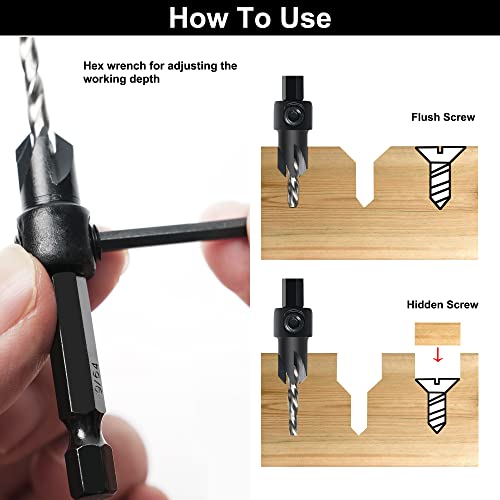 Gmtools CD-5PCS Countersink Drill Bit Set, 5Pcs Tapered Drill Bits M2 Hss thumb #3