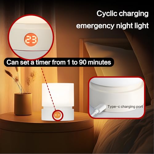 Image of Cylindrical Lamp Cute Night Light USB Charging Nordic Rotating Digital Display, Timer, Rechargeable, Dimmable, Sleep Companion Night Light(White)