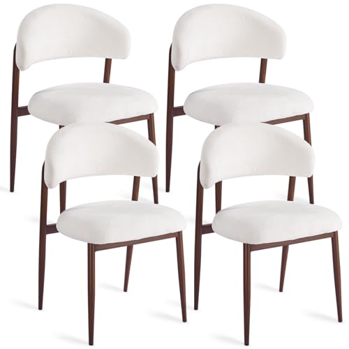 stone princess Boucle Lot de 4 chaises de salle à manger design rembourré, avec dossier incurvé et pieds en métal, aspect bois, chaise de cuisine moderne...