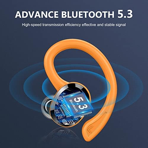 Wireless Earbud Dascert Bluetooth 5.3 Headphones with Mic LED Display, 48H Wireless Headphones Hi-Fi Stereo Sound Noise Canceling Earbud, IP7 Waterproof Sports Wireless Earphones Orange [2022 Updated]