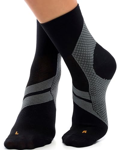 ZaTech Calze a Compressione per Fascite Plantare, Calzini Caviglia Supporto, Tutore Sportiva Elastica Cavigliera Ortopedica (Nero/Grigio, S)