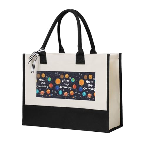 Sac fourre-tout en toile imprimée Cute Planet idéal pour le marché et les cours