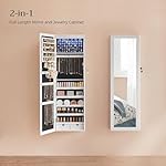 SONGMICS 6 LEDs Mirror Jewelry Cabinet, 47.2-Inch Tall Lockable Wall or Door Mounted Jewelry Armoire Organizer with Mirror, 2 Drawers, 3.9 x 14.6 x 47.2 Inches, White UJJC93W - Image 3
