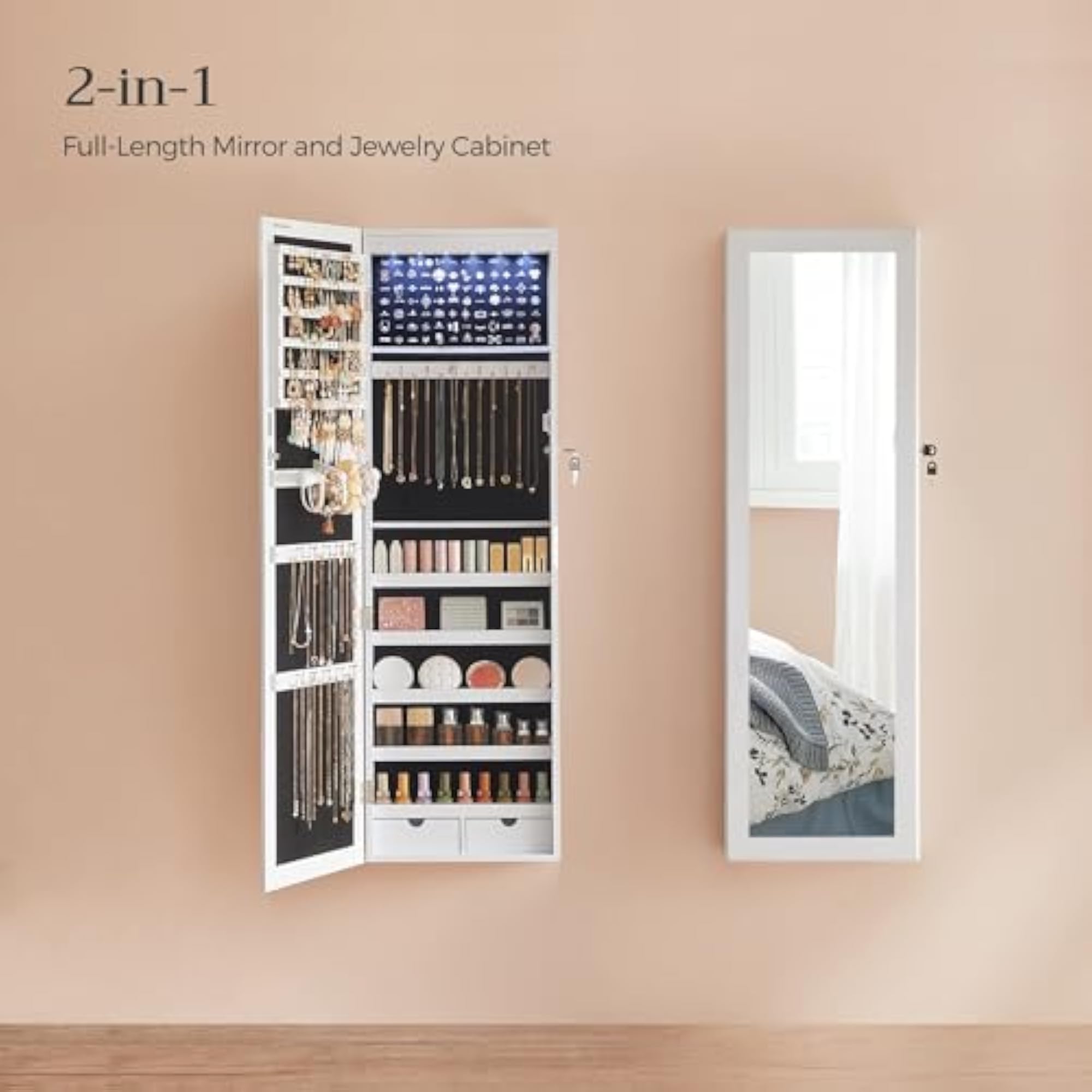 Jewelry Cabinet Lockable Wall Door Mounted Organizer with Mirror