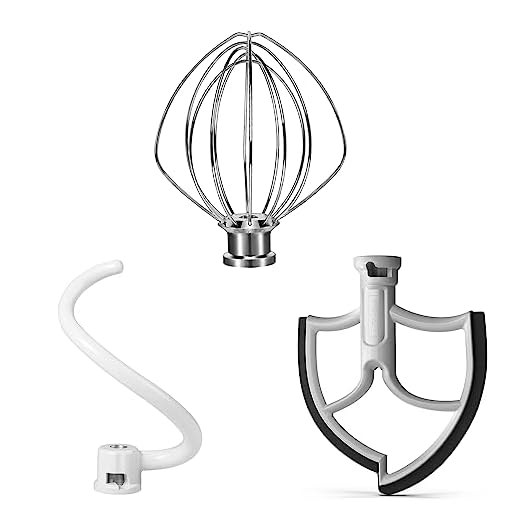 Mixer Accessories KN256 Wire Whip 6Q Coated Dough Hook Flex Edge Beater with Scraper Replacement for KitchenAid Bowl-Lift Mixer Attachments 3PCS