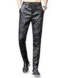 Idopy Men`s Faux Leather Jogger Elastic Waist Drawstring PU Harem Pants (Camouflage, 38)