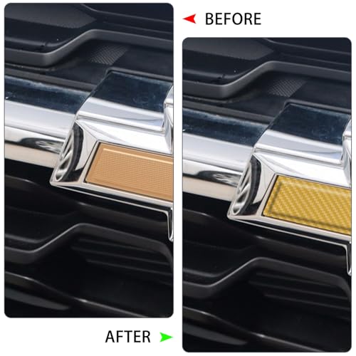 Image of QianBao Compatible with Carbon Fiber Vinyl Wrap 11.8 inch x 4 inch Chevy Bowtie Emblem Wrap Kit with Spatula and Cutter 3 Pcs Universal Logo Overlay Gold