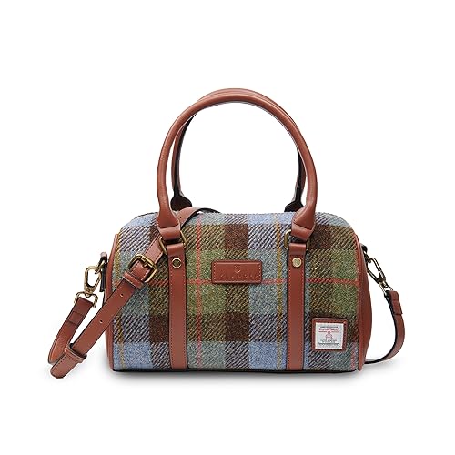 Islander The Medium Duffel Harris Tweed & Microfibre Leather (Chestnut and Blue Tartan)