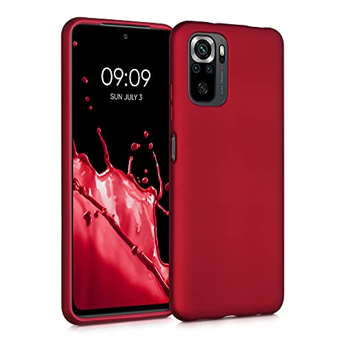 kwmobile Custodia Compatibile con Xiaomi Redmi Note 10 / Note 10S Cover - Back Case Morbida - Protezione in Silicone TPU Effetto Metallizzato rosso scuro metallizzato