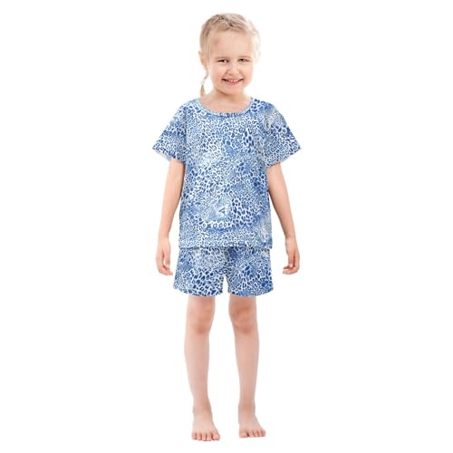 ALAZA Blue Leopard Print Animal Pajamas Short Sleeve 2 Piece Sleepwear Top and Bottom Pajama Set Unisex3