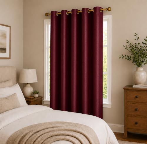 Image of Polyester Eyelet Door Curtain, Solid Plain Light Filtering Curtain for Bedroom, Living Room & Home Office, 7 Feet (84 x 48 Inch), Maroon, Pack of 1