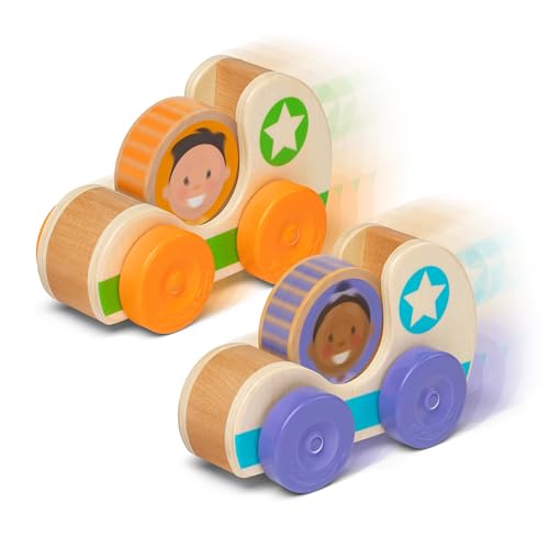 Image of Melissa & Doug GO Tots Wooden Star Cars (2 Cars, 2 Disks) Stacking Toys for Infants, Hand Push Vehicles, Wooden Car Toys for Toddlers Ages 1+ - FSC-Certified