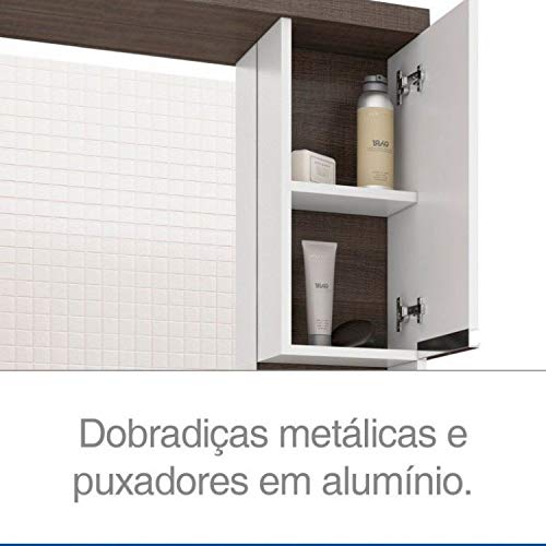 Gabinete para Banheiro sem Cuba com Espelheira Paris Espresso Móveis Nogal Griss/branco