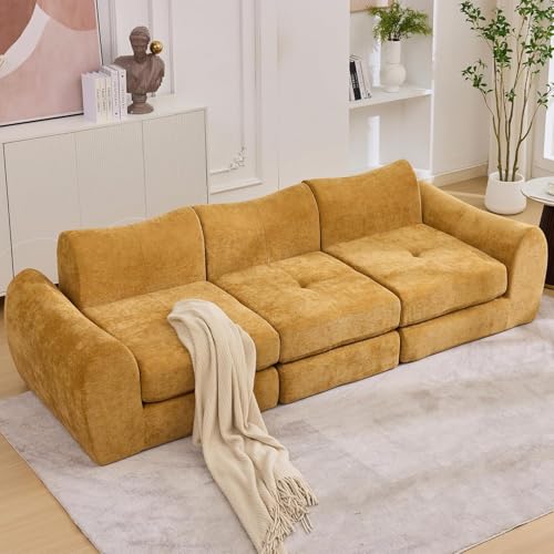 102 Modular Sectional Boneless Couch for Living Room Convertible Cloud Sofa Bed Couches with Upholstered Deep Seat No Assembly Needed Ideal for Small Space Apartment Playroom Bedroom Yellow