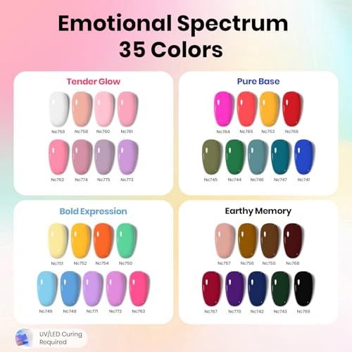Image of Beetles Gel Nail Polish Kit with U V Light, 68 Pcs Gel Nail Kit 35 Colors Emotional Spectrum with Base Matte&Glossy Top Coat Soak Off Nails Supplies Manicure Set Home Salon Gifts for Women