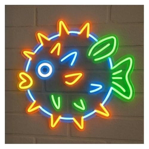 Néon Poisson-globe enseigne lumineuse murale décorative océan 50 cm