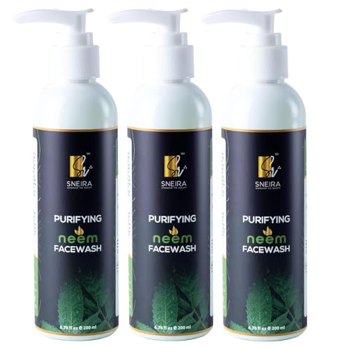SNEIRA® Purifying Neem Facewash 200ml(Pack of 3) | Mild Face Wash With No Harsh Chemicals, Soap & Paraben Free, Removes Dirt & Excess Oil For All Skin Type