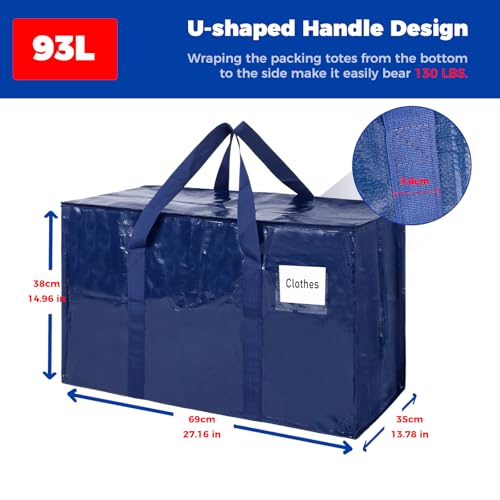 ZFWDSY Umzugstaschen 93 L, 8er-Pack Aufbewahrungstaschen mit Reißverschluss, Umzugskartons Heavy Duty Extragroß, Packtaschen für Umzugsbedarf, Faltbare Reisetasche oder moving bag