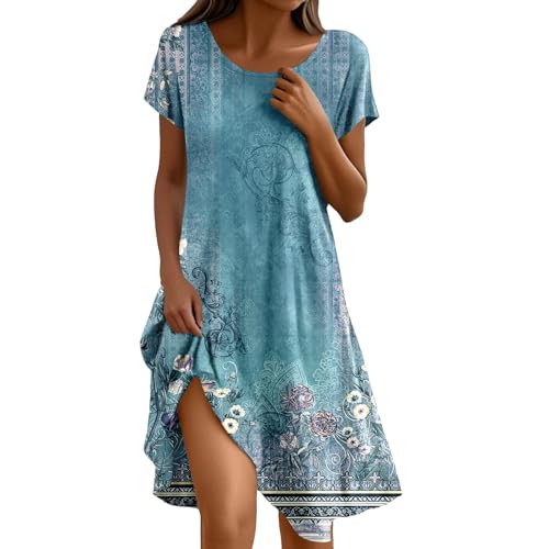 Robe Ete Femme Midi Col V Robe Boheme avec Poches Manches à Volants Coton Robes De Plage Chic et Elegant Longueur Genou Décontracté Casual Pink Dress Women...