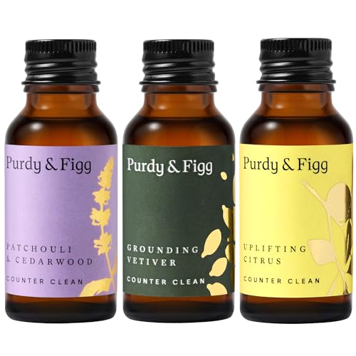 Purdy & Figg | Counter Clean Mixed Refill Kit | All-Purpose Cleaning Spray with Organic Essential Oils | Natural & Non-Toxic | Home & Kitchen Countertops | Citrus/Patchouli & Cedarwood/Vetiver Scents