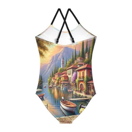 Lakeside Town Boat Girls Swimsuit Bathing Suit Swimwear Swimsuits Summer Beach One Piece2