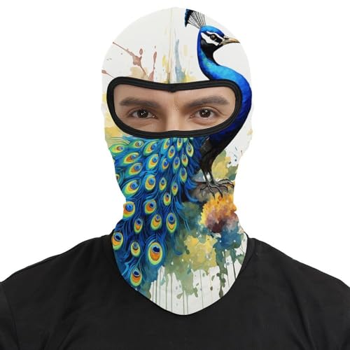 Máscara de esquí con pintura al agua de pavo real, balaclava facial completa para hombres, moda transpirable, suave, impermeable al viento, para bicicleta, conducción, montañismo miniatura 2