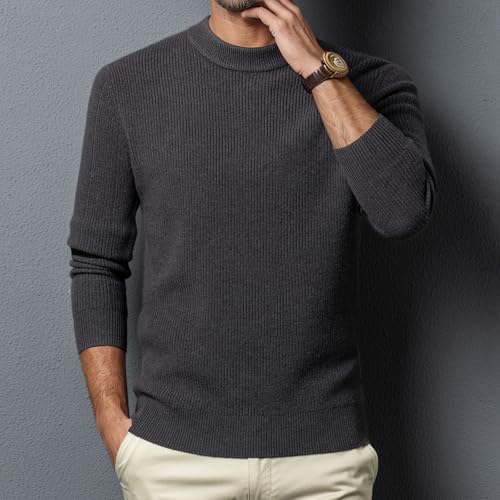 Men's 100% Wool Crewneck Sweater Solid Color Casual Winter Warm Basic Style2