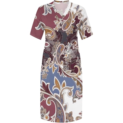 Image of Plus Size Maxi Dress for Women Short Sleeve V Neck Casual Loose Sundress with Pockets