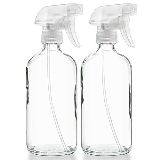 Empty Clear Glass Spray Bottles - Refillable 16 oz Containers for Essential Oils, Cleaning Products, Aromatherapy, Misting Plants, or Cooking - Reliable Sprayer with Mist and Stream Settings ~ 2 Pack