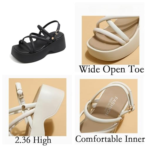 Women's Platform Chunky Heels Sandals with Adjustable Ankle Strap Wide Open Toe Roman Sandals for Wedding Work Party Dress2