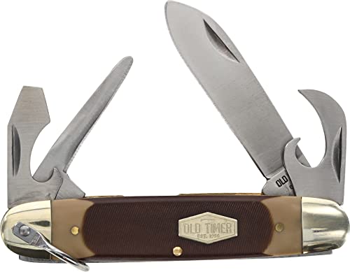 Old Timer 23OT Scout Knife 6.1in Folding Pocket Knife with 4 High Carbon Stainless Steel Blades Ergonomic Sawcut Handle and Convenient Size for EDC Hunting Camping Carving Whittling and Outdoor